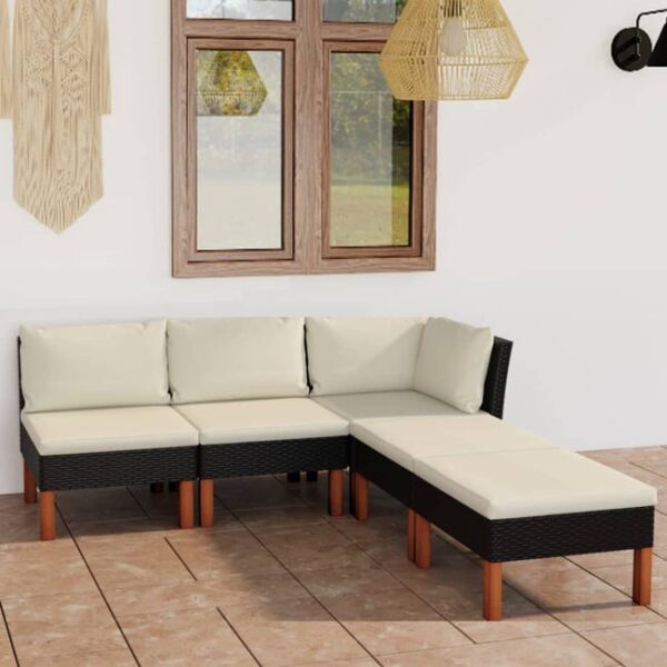 Salon de jardin 5 pcs avec coussins Résine tressée Noir vidaXL