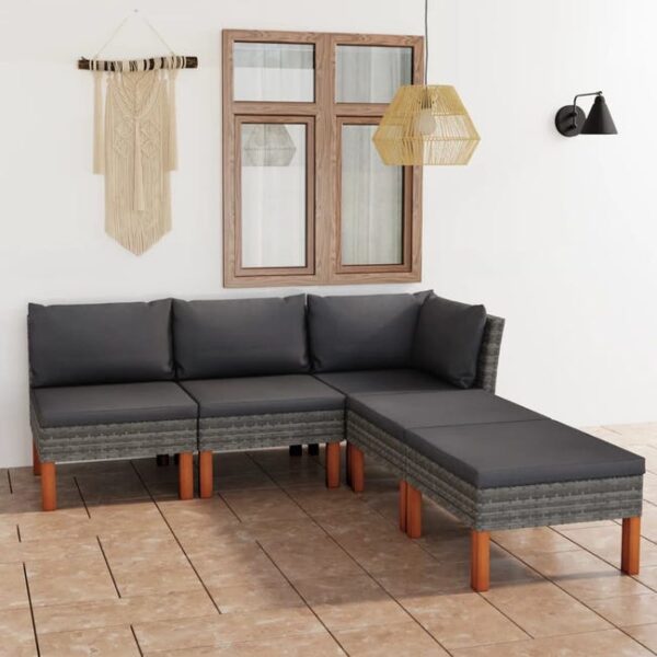 Salon de jardin 5 pcs avec coussins Résine tressée Gris vidaXL
