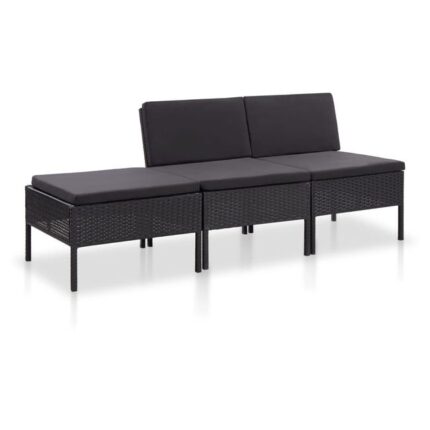 Salon de jardin meuble d'extérieur ensemble de mobilier 3 pièces avec coussins résine tressée noir 02_0016007