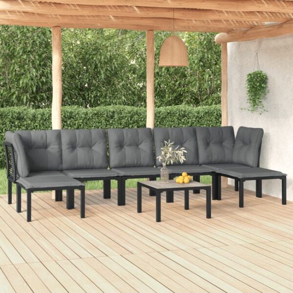 Salon de jardin 8 pcs noir et gris résine tressée vidaXL