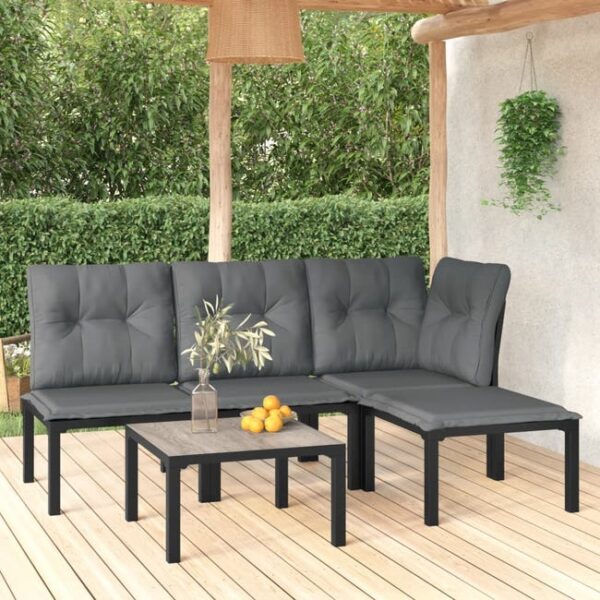 Salon de jardin 5 pcs noir et gris résine tressée vidaXL