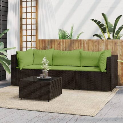 Salon de jardin 4 pcs avec coussins Marron Résine tressée vidaXL