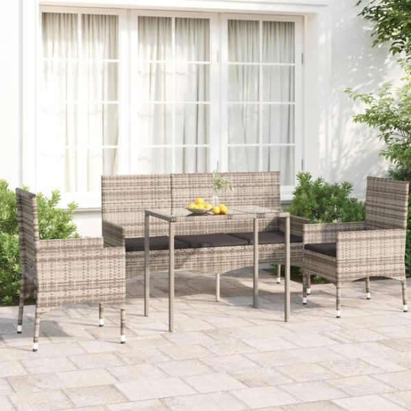 Salon de jardin 4 pcs avec coussins Gris Résine tressée vidaXL