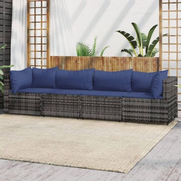 Salon de jardin 4 pcs avec coussins Gris Résine tressée vidaXL