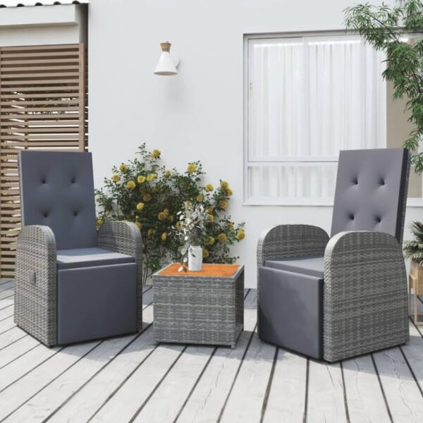 Ensemble de salon de jardin 3 pcs gris poly rotin et acacia vidaXL