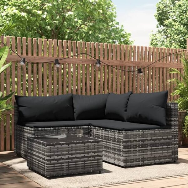 Salon de jardin 4 pcs avec coussins Gris Résine tressée vidaXL