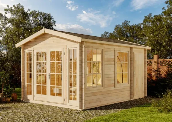 Abri de jardin Kim-40 Alpholz, 3.4x4.6m dim. ext. (cas échéant incl. débord de toit) naturel, épaisseur paroi : 40mm, 15,6m² totale
