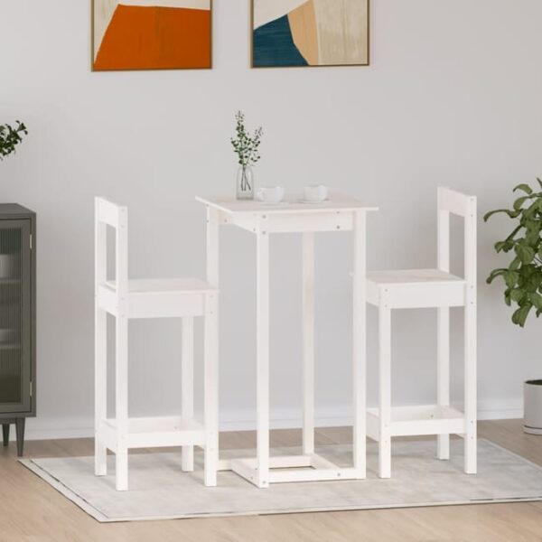 Ensemble de bar 3 pcs Blanc Bois de pin massif vidaXL
