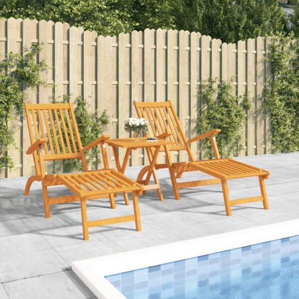 Chaises longues d'extérieur repose-pieds et table Acacia solide vidaXL