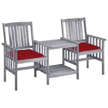 Chaises de jardin avec table à thé et coussins Acacia solide vidaXL