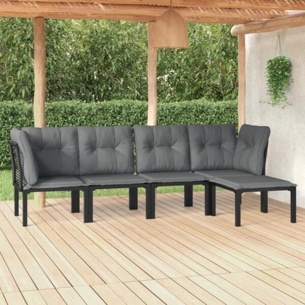 Salon de jardin 5 pcs noir et gris résine tressée vidaXL