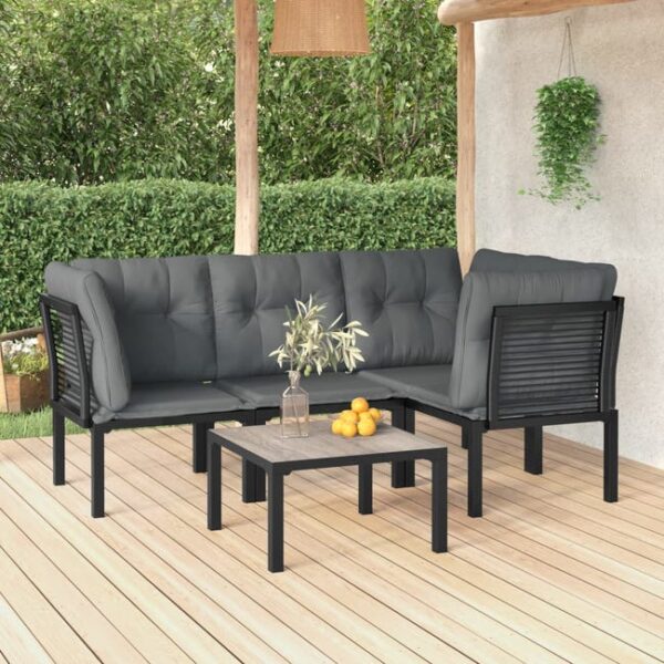 Salon de jardin 5 pcs noir et gris résine tressée vidaXL