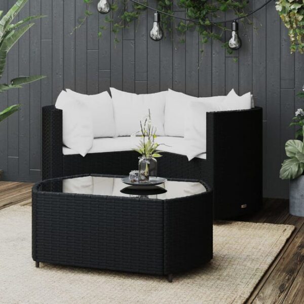 Salon de jardin 4 pcs avec coussins Noir Résine tressée vidaXL