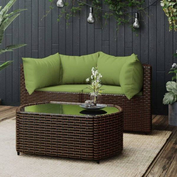 Salon de jardin 3 pcs avec coussins marron résine tressée vidaXL