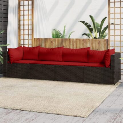 Salon de jardin 4 pcs avec coussins Marron Résine tressée vidaXL