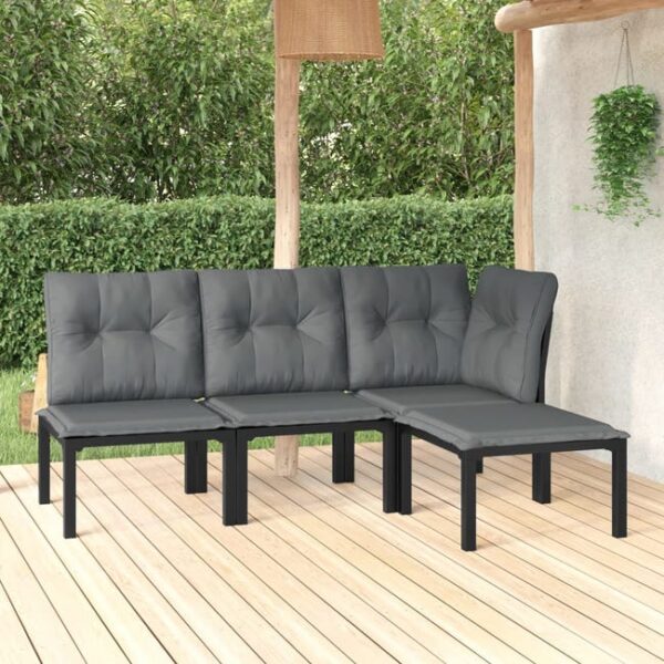 Salon de jardin 4 pcs noir et gris résine tressée vidaXL
