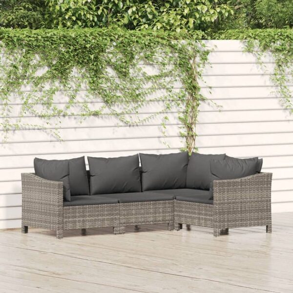 Salon de jardin 4 pcs avec coussins Gris Résine tressée vidaXL