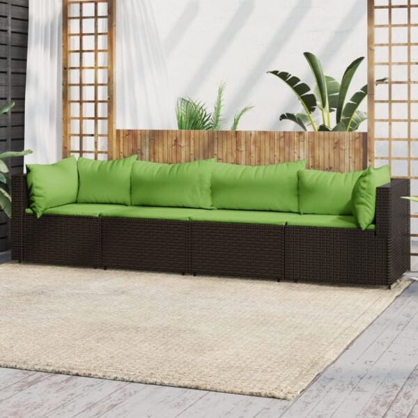 Salon de jardin 4 pcs avec coussins Marron Résine tressée vidaXL