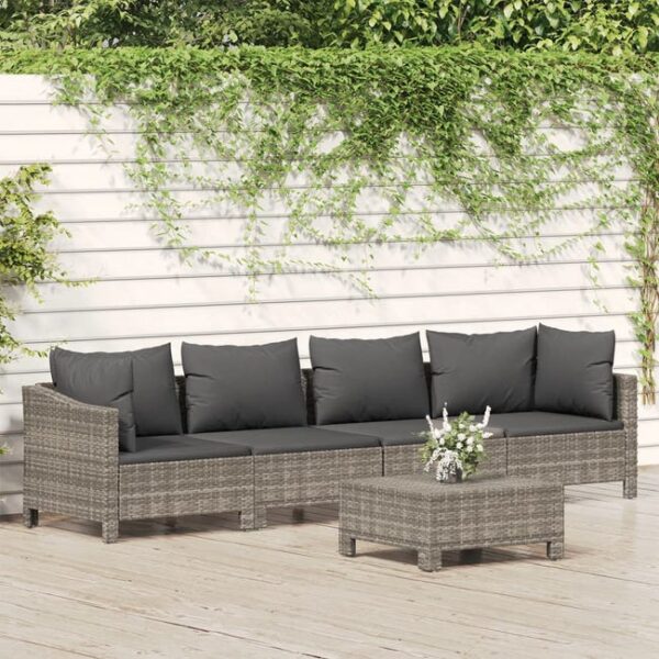 Salon de jardin 5 pcs avec coussins Gris Résine tressée vidaXL