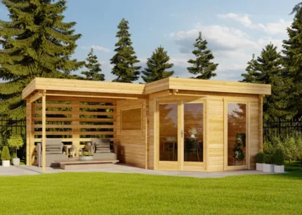 Abri de jardin Pepe Optima Alpholz, 6.2x4.6m dim. ext. (cas échéant incl. débord de toit) naturel, épaisseur paroi : 40mm, 28,6m² totale