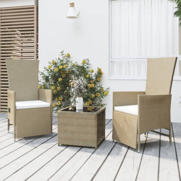 Ensemble de salon de jardin 3 pcs beige poly rotin et acier vidaXL