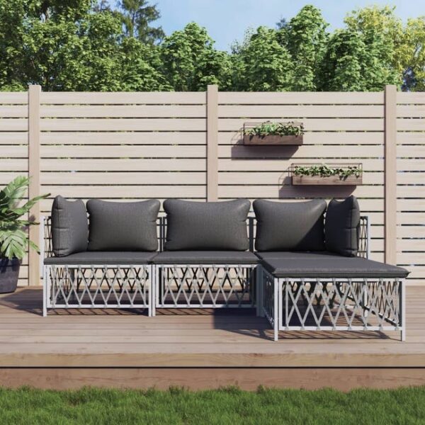 Salon de jardin 4 pcs avec coussins blanc acier vidaXL
