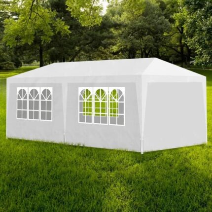 Tente de réception blanche 3x6 m pour jardin : fournitures de jardin, auvent, équipement d'extérieur, parasol, isolation thermique et imperméable