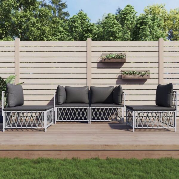 Salon de jardin 4 pcs avec coussins blanc acier vidaXL