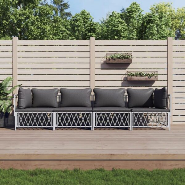 Salon de jardin 4 pcs avec coussins blanc acier vidaXL