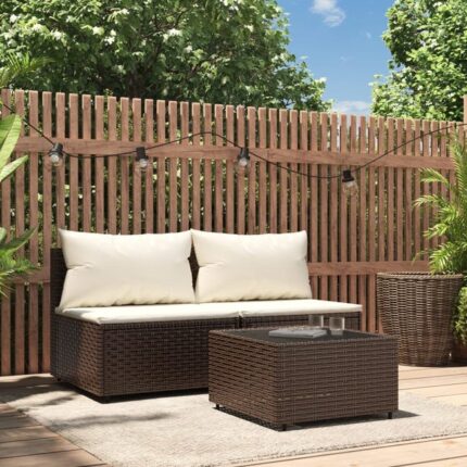 Salon de jardin 3 pcs avec coussins marron résine tressée vidaXL