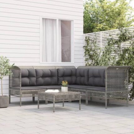 Salon de jardin 6 pcs avec coussins Gris Résine tressée vidaXL