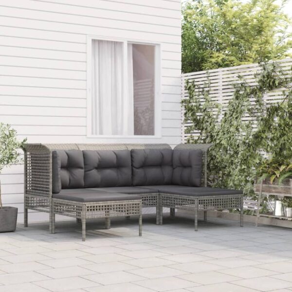 Salon de jardin 5 pcs avec coussins Gris Résine tressée vidaXL