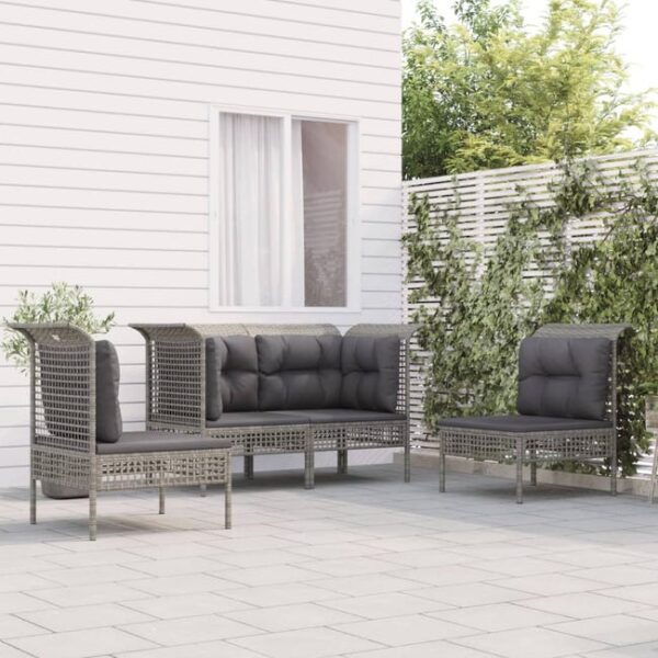 Salon de jardin 4 pcs avec coussins Gris Résine tressée vidaXL