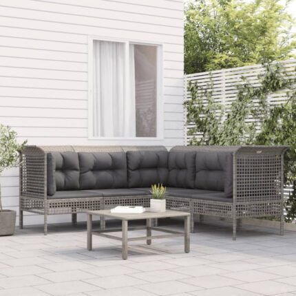 Salon de jardin 5 pcs avec coussins Gris Résine tressée vidaXL