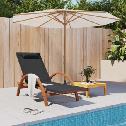 Chaise longue avec coussin gris textilène/bois massif peuplier vidaXL