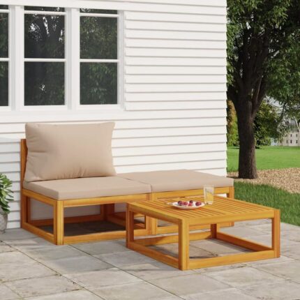 Salon de jardin 3 pcs avec coussins bois massif d'acacia vidaXL