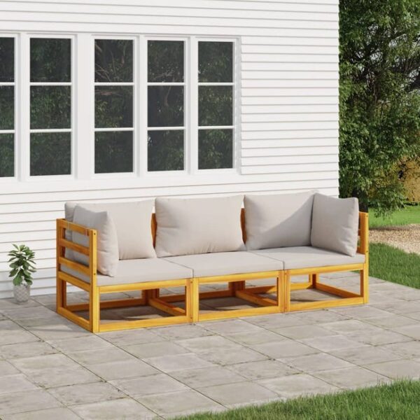 Salon de jardin 3 pcs avec coussins gris clair bois massif vidaXL