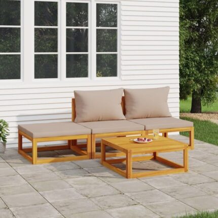 Salon de jardin 4 pcs avec coussins taupe bois massif vidaXL