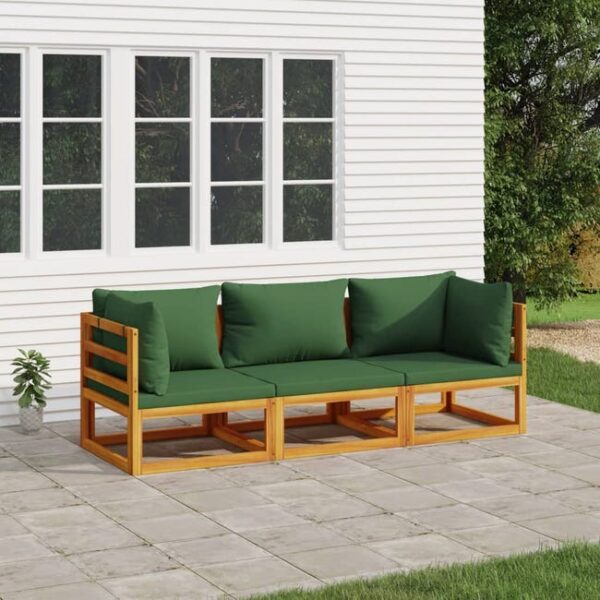 Salon de jardin 3 pcs avec coussins vert bois massif vidaXL