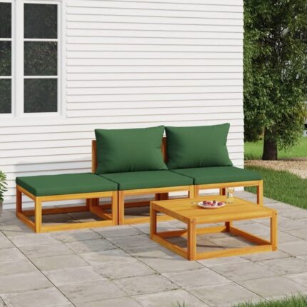 Salon de jardin 4 pcs avec coussins vert bois massif vidaXL