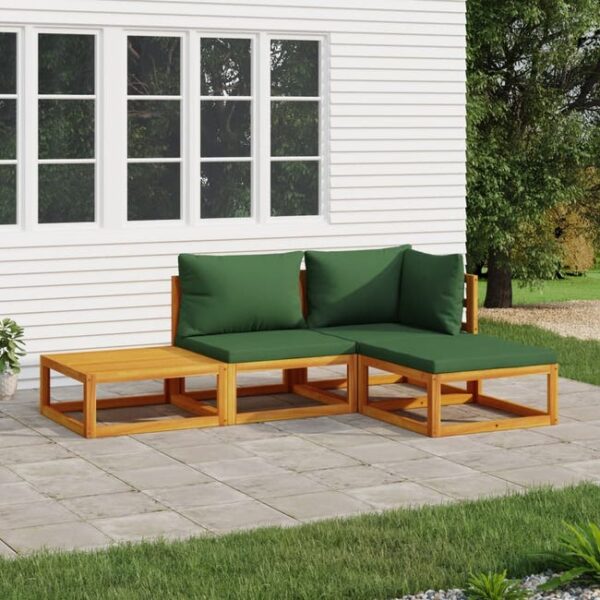 Salon de jardin 4 pcs avec coussins vert bois massif vidaXL