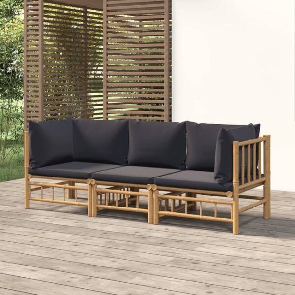 Salon de jardin 3 pcs avec coussins gris foncé bambou vidaXL
