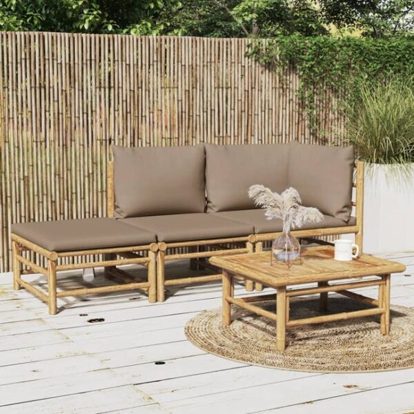 Salon de jardin 3 pcs avec coussins taupe bambou vidaXL