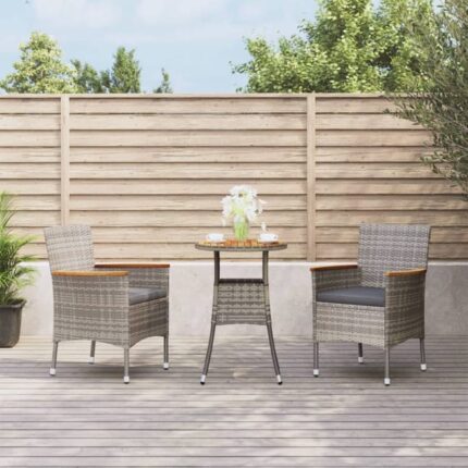Ensemble de bistro de jardin 3 pcs coussins gris poly rotin vidaXL