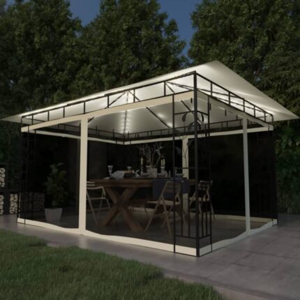 The Living Store - Tonnelle avec moustiquaire et lumières LED 4x3x2,73 m Crème
