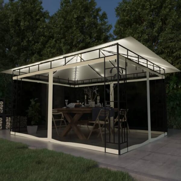 The Living Store - Tonnelle avec moustiquaire et lumières LED 4x3x2,73 m Crème