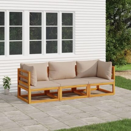 Salon de jardin 3 pcs avec coussins taupe bois massif vidaXL