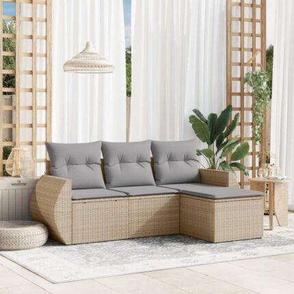 Salon de jardin avec coussins 4 pcs beige résine tressée vidaXL