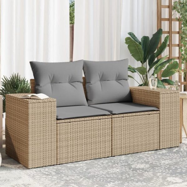 Canapé de jardin avec coussins 2 places beige résine tressée vidaXL