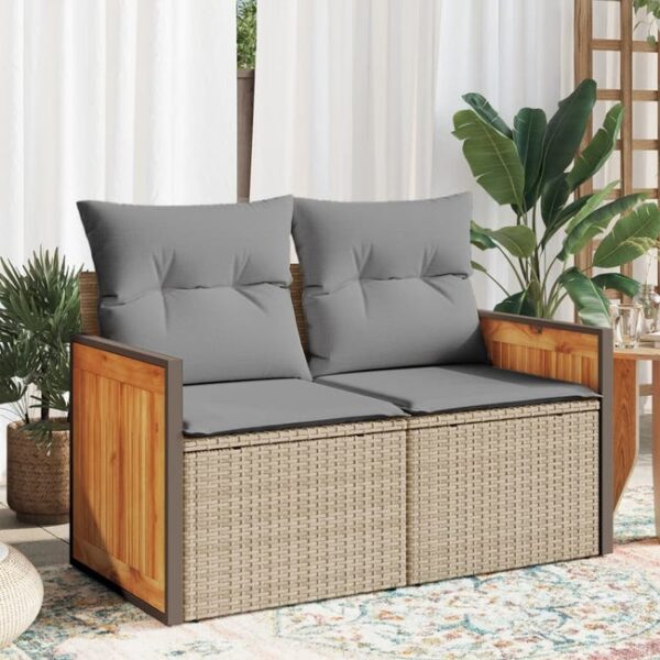 Canapé de jardin avec coussins 2 places beige résine tressée vidaXL